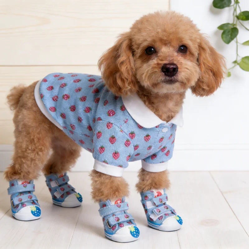 Strawberry Print Dog Canvas Shoes Breathable Dog Sneakers Soft Warm Puppy Footwear Fashion Outdoor Cat Boots Anti-Slip Pet Shoes