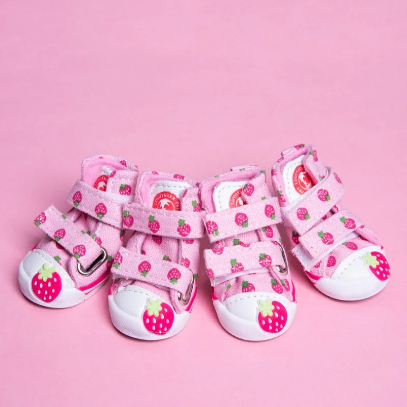 Strawberry Print Dog Canvas Shoes Breathable Dog Sneakers Soft Warm Puppy Footwear Fashion Outdoor Cat Boots Anti-Slip Pet Shoes