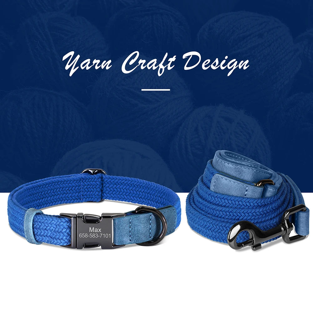 Personalized Dog Collar Leash Set Nylon Dog Collars With Walking Lead Rope Adjustable Pet Necklace for Small Large Dogs Durable