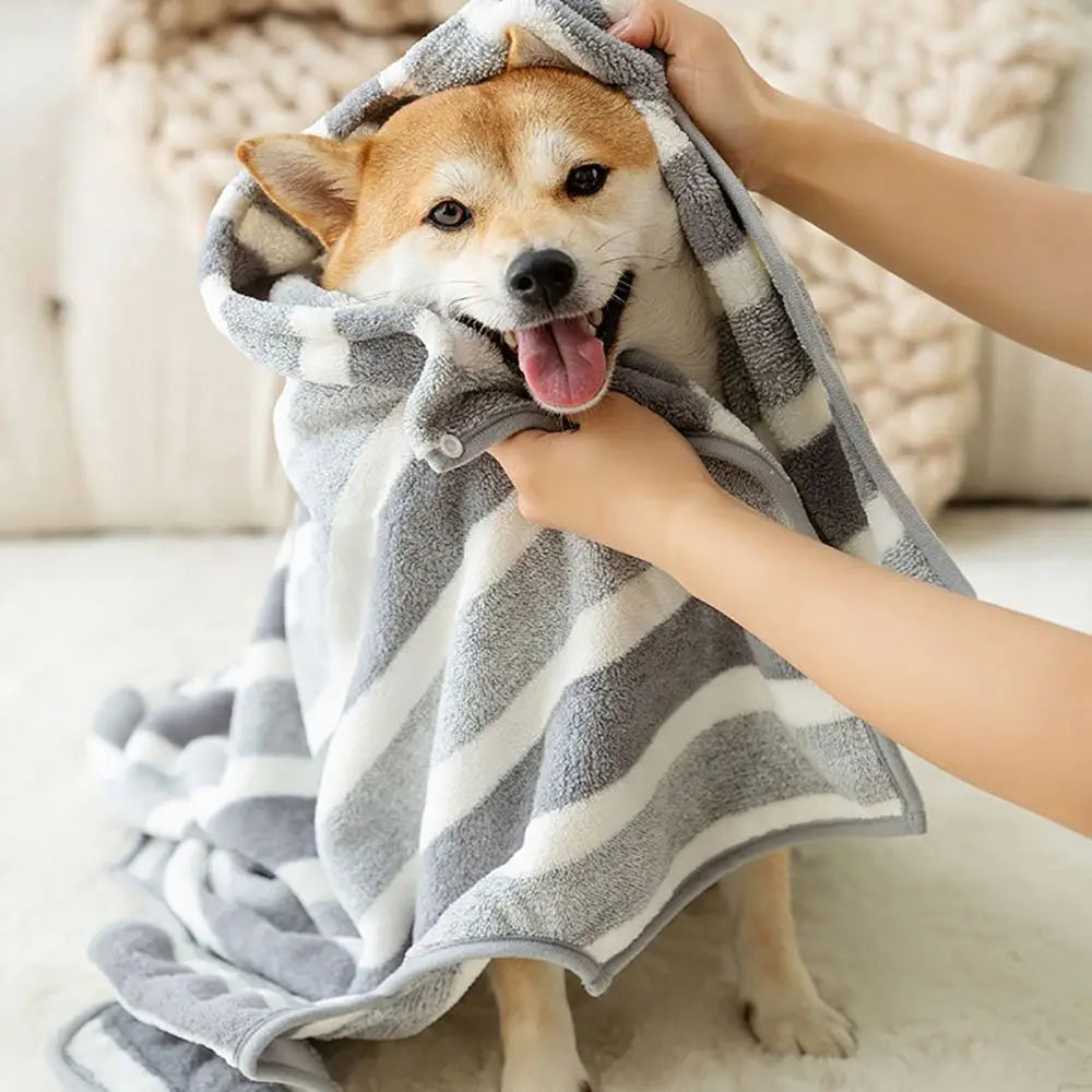 New Water Absorption Dog Bathrobe Quick Drying Microfiber Pet Clothes Double Layer Adjustable Hood Cat Towel Beach Time