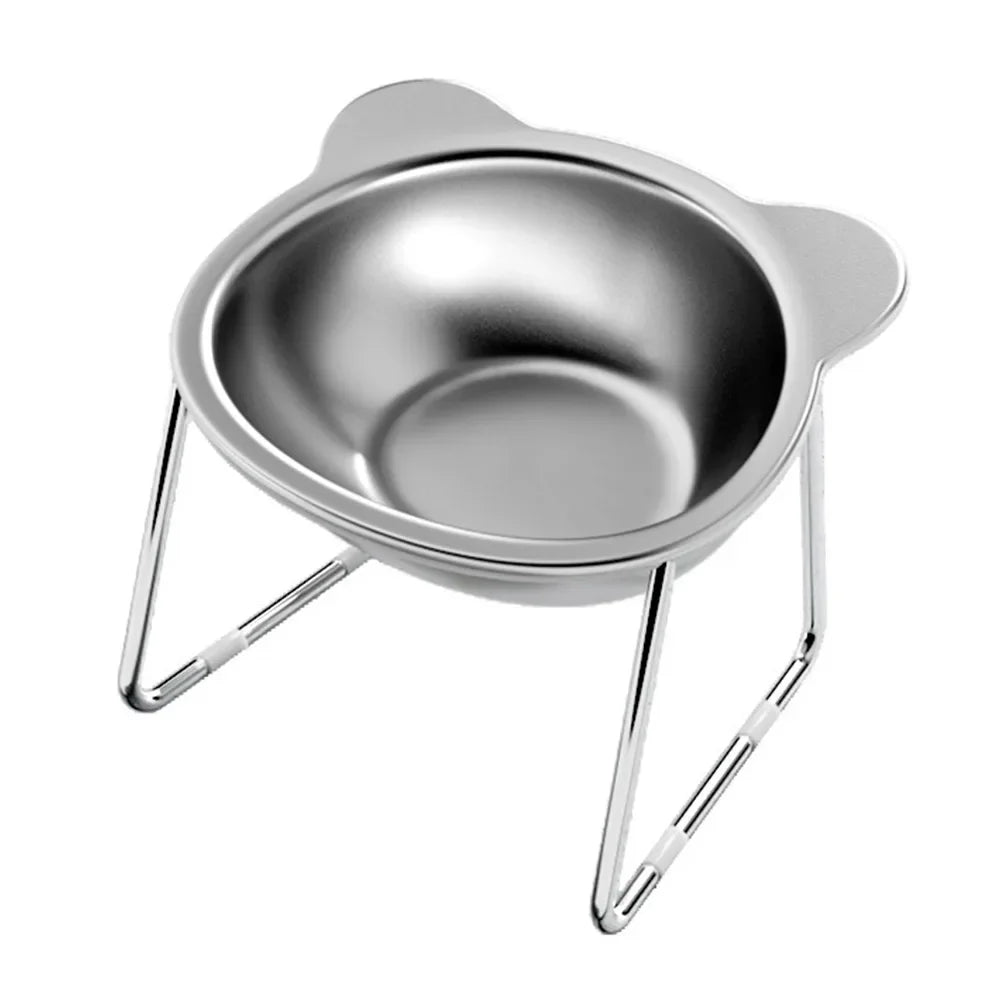 ‌304 Stainless Steel Raised Cat Bowl with 15° Elevated Design Tilted Neck Guard Healthy Feeding Shatterproof for Cats Puppies