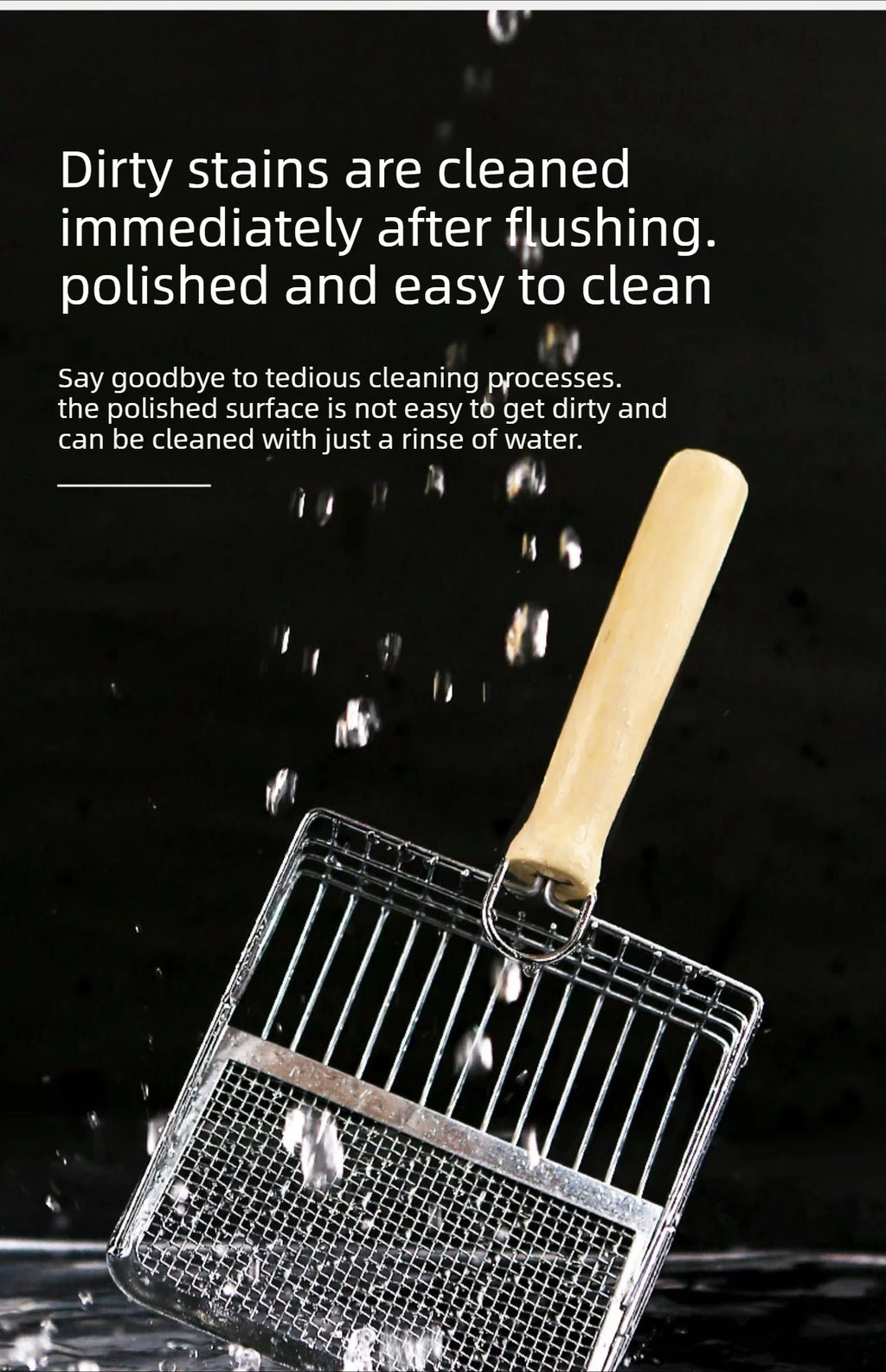Washable Metal Cats Litter Scoop Comfortable Wooden Handle with Hook Pet Tool Suitable for Daily Cats Litter Box Cleaning