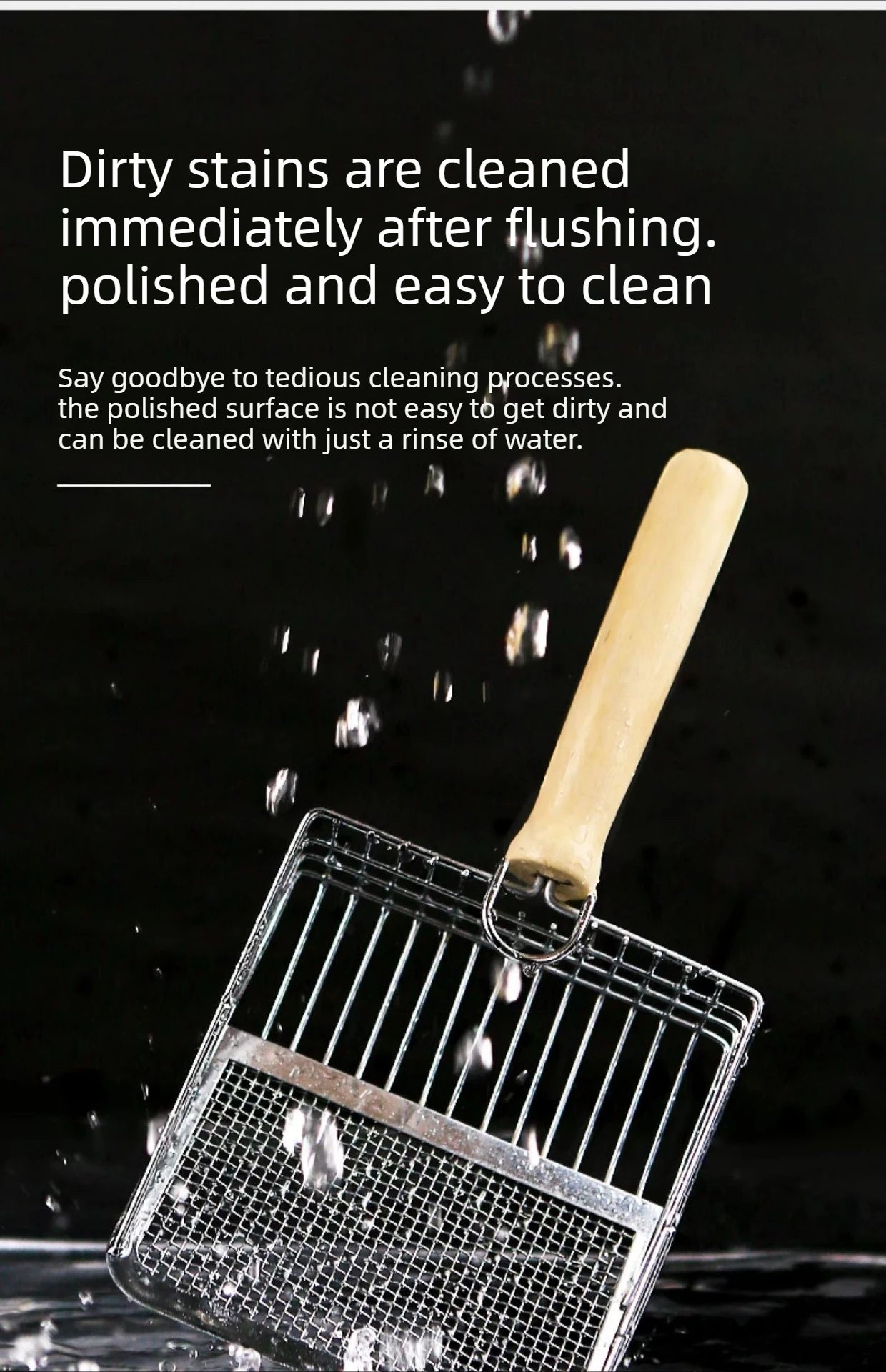 Washable Metal Cats Litter Scoop Comfortable Wooden Handle with Hook Pet Tool Suitable for Daily Cats Litter Box Cleaning