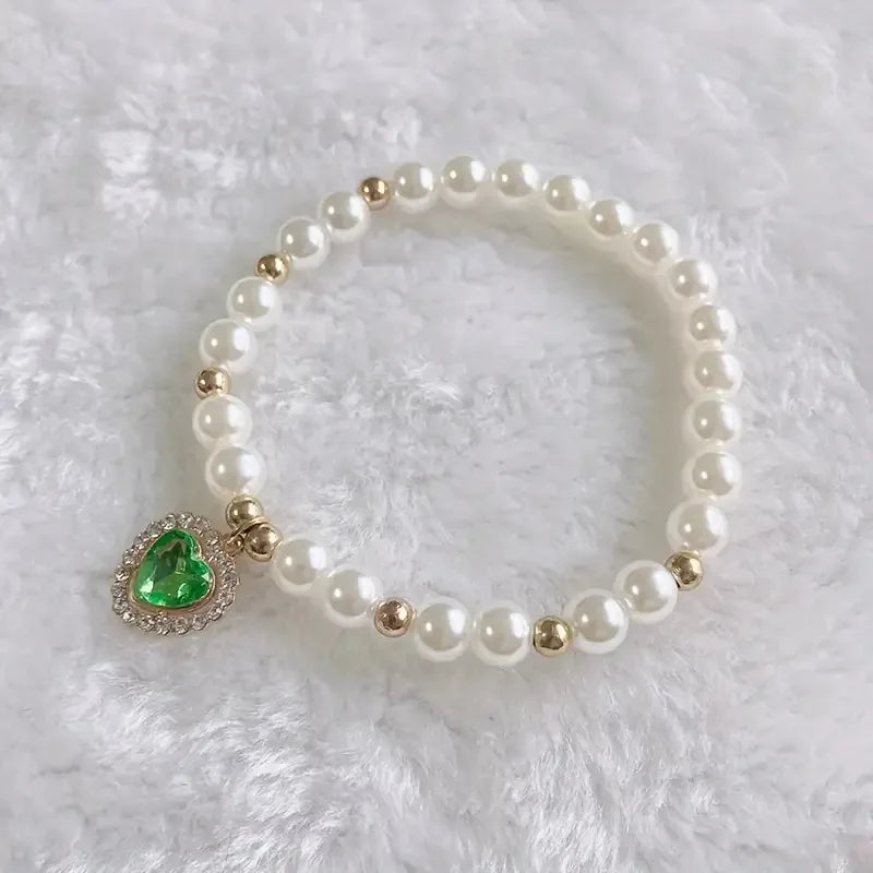 Fashion Pet Heart Pendant Necklace Adjustable Collar Fake Pearls for Dogs Cats Stylish and Comfortable Accessories Pet Supplies