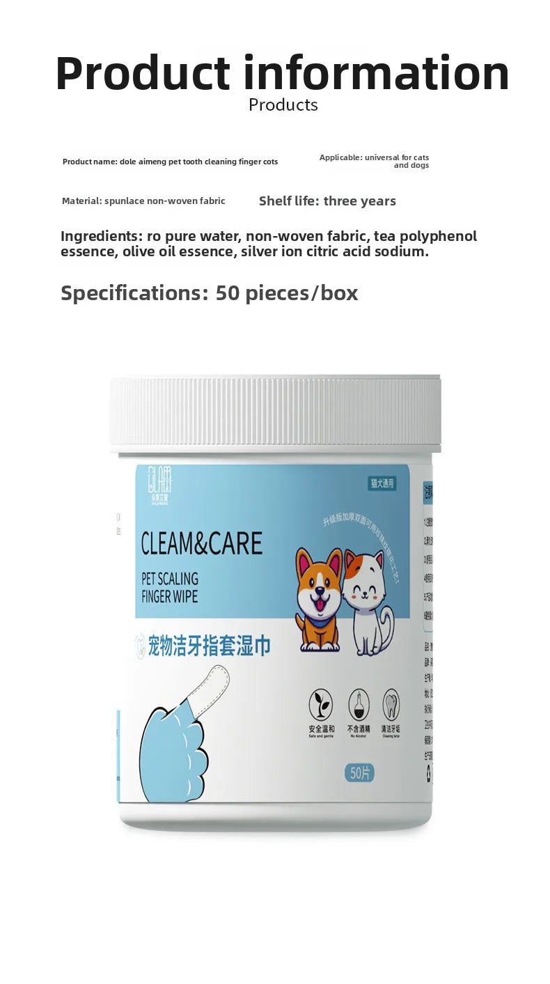 50Pcs/bottle Pet Finger Cover Toothbrush Cat Toothbrush Dog Bad Breath Teeth Cleaning Pet Toothpaste Cat Dog Toothbrush