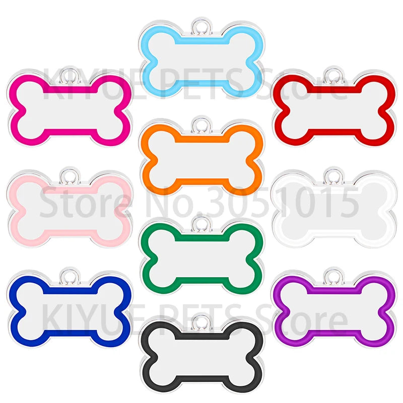 Wholesale 100Pcs 10 Colorful Cute Engraved ID Dog Tag Bone DIY Dog Id Tags For Dog Cat Personalized Collars Pet Accessories
