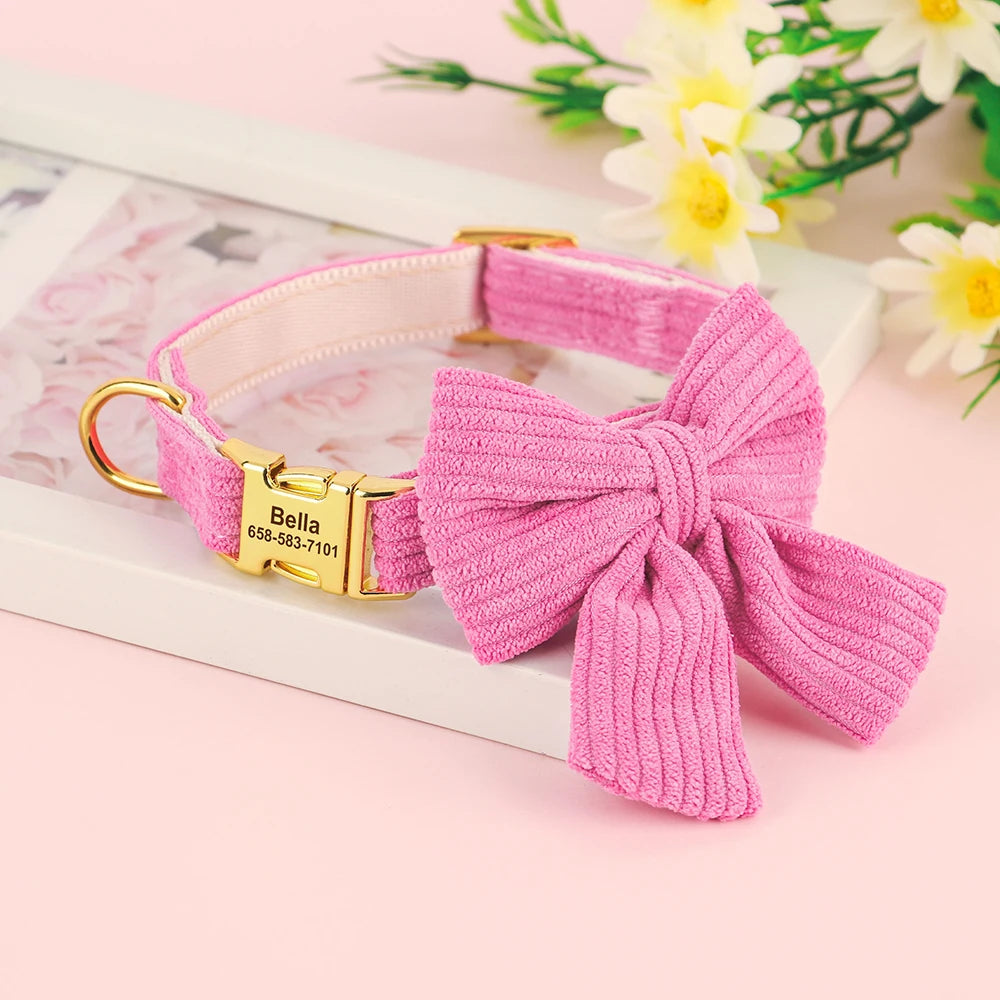 Personalized Dog Collar Big Bowtie Pet Dog ID Collars Free Engraving Cute Bowknot For Small Medium Dogs Cats Pet Accessories