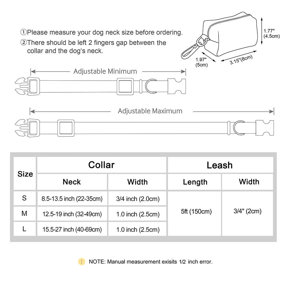 3pcs/lot Dog Collar Leash Bag Set Personalized Dog Collars Custom PU Leather Pet Buckle Necklace With Lead Poop Bag for Dogs Pug