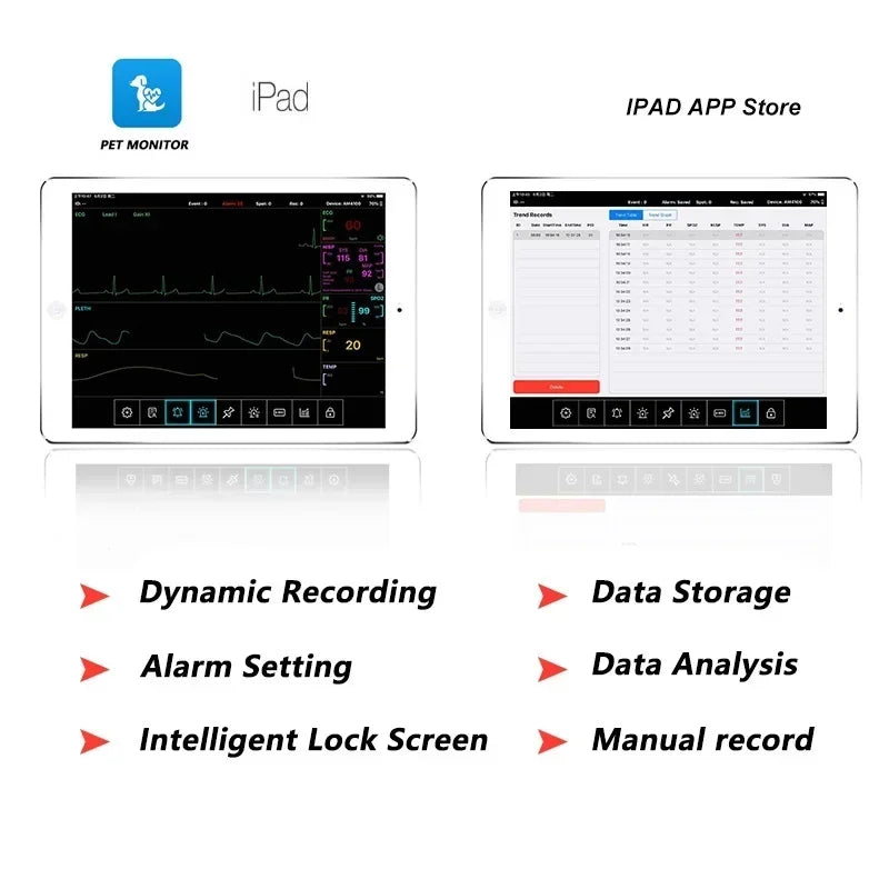 Multi-parameter Veterinary Monitor Bluetooth Smart Wear ECG Macine Pet SPO2 RESP TEMP PR  Monitor APP IOS Android