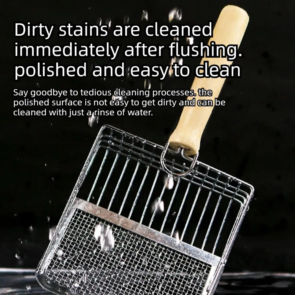 Washable Metal Cats Litter Scoop Comfortable Wooden Handle with Hook Pet Tool Suitable for Daily Cats Litter Box Cleaning