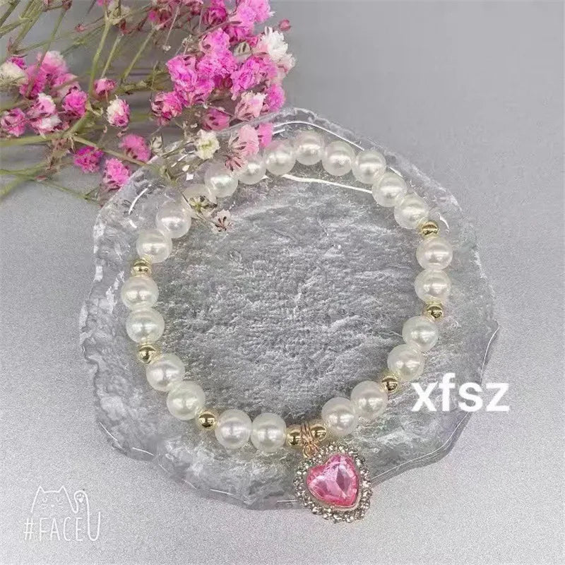 Fashion Pet Heart Pendant Necklace Adjustable Collar Fake Pearls for Dogs Cats Stylish and Comfortable Accessories Pet Supplies