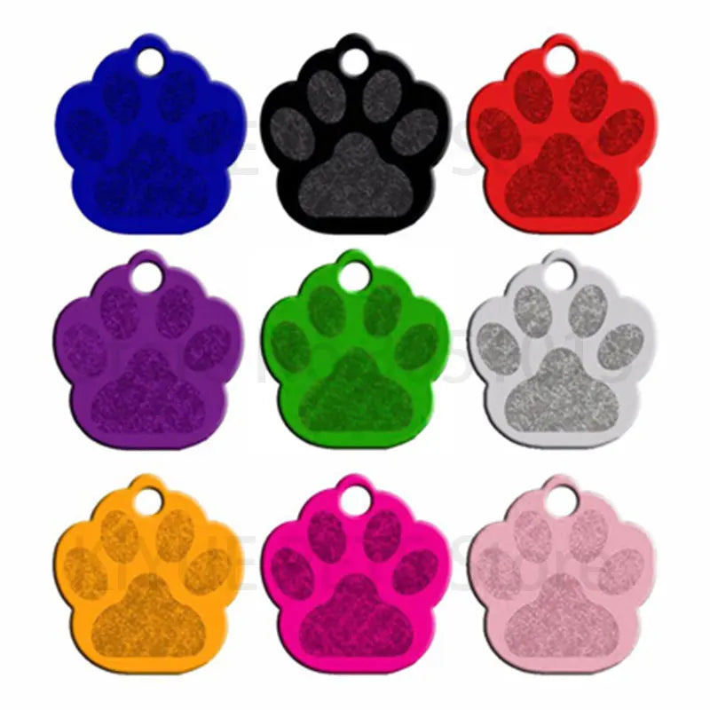 Wholesale 20Pcs PAW Shape 3D Exquisite Personalized Pet Dog ID Tags Custom Engraved Name Phone No. Cat For Dog  Pet Accessories