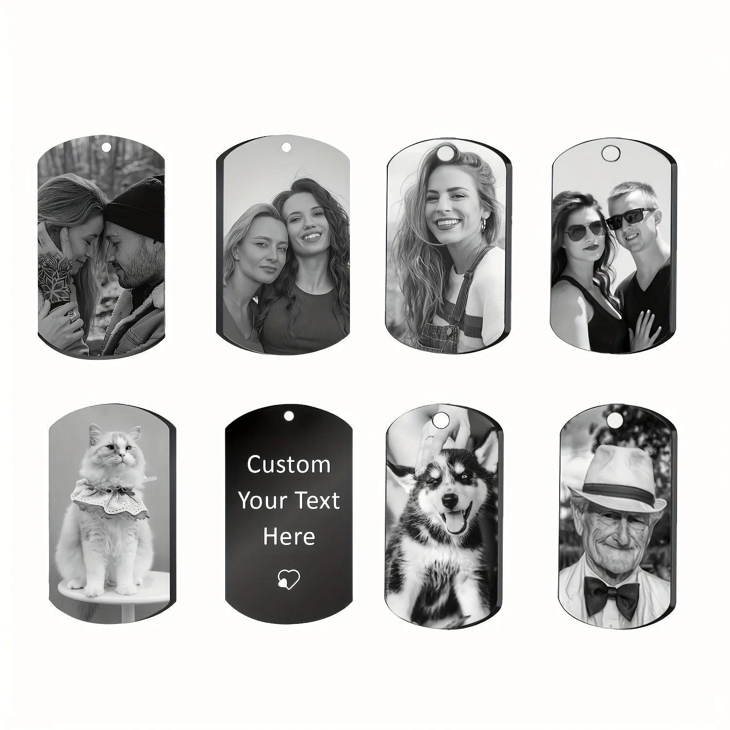 Custom Photo Engraved Dog Tag Pendant Necklace Stainless Steel Personalized Pet Memorial Jewelry Unisex