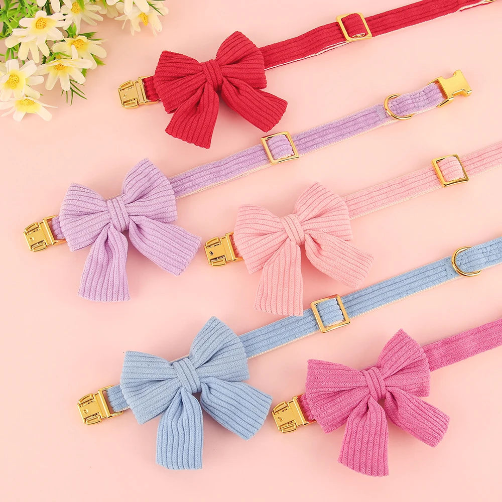Personalized Dog Collar Big Bowtie Pet Dog ID Collars Free Engraving Cute Bowknot For Small Medium Dogs Cats Pet Accessories