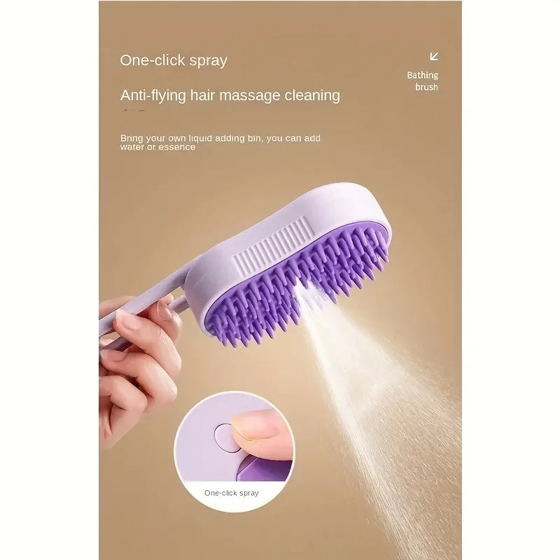 3-in-1 Steam Pet Brush - USB Rechargeable, Foldable Cat & Dog Grooming Tool with Silicone Bristles