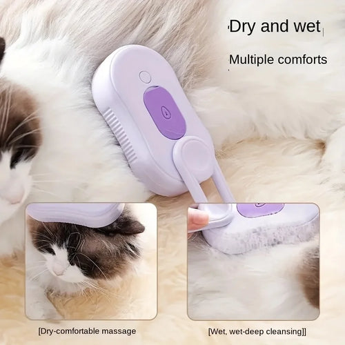 3-in-1 Steam Pet Brush - USB Rechargeable, Foldable Cat & Dog Grooming Tool with Silicone Bristles