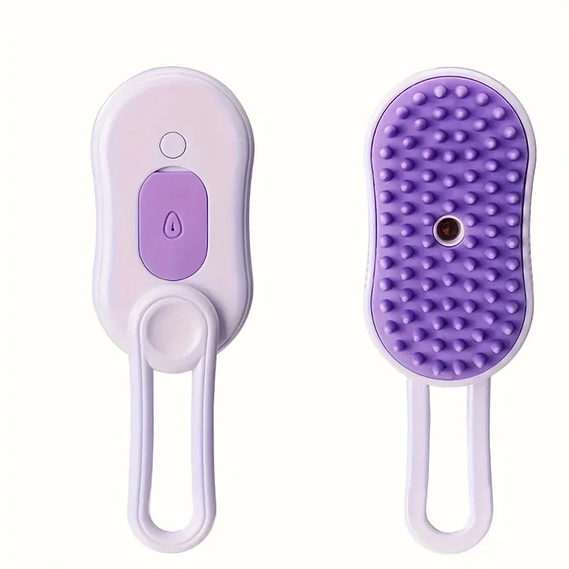 3-in-1 Steam Pet Brush - USB Rechargeable, Foldable Cat & Dog Grooming Tool with Silicone Bristles