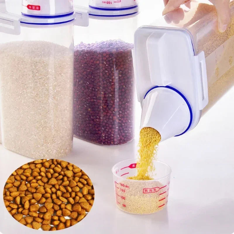 1.5kg/2kg Measuring Cup Food Store Container Dog Cat  Pail Plastic Tank with Moisture-Proof Sealed Jar Pet Supplies Accessories