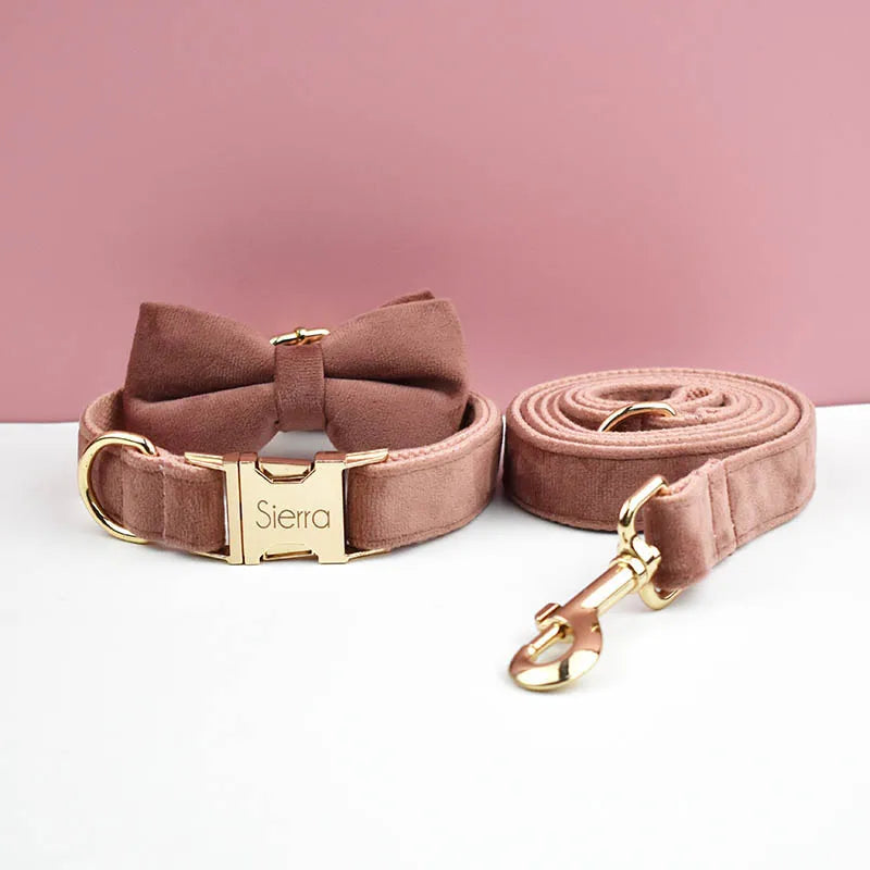Velvet Collar Free Engrave Dog Collar Leash For Medium Big Pet Necklace Dog Accessories Dog Collars