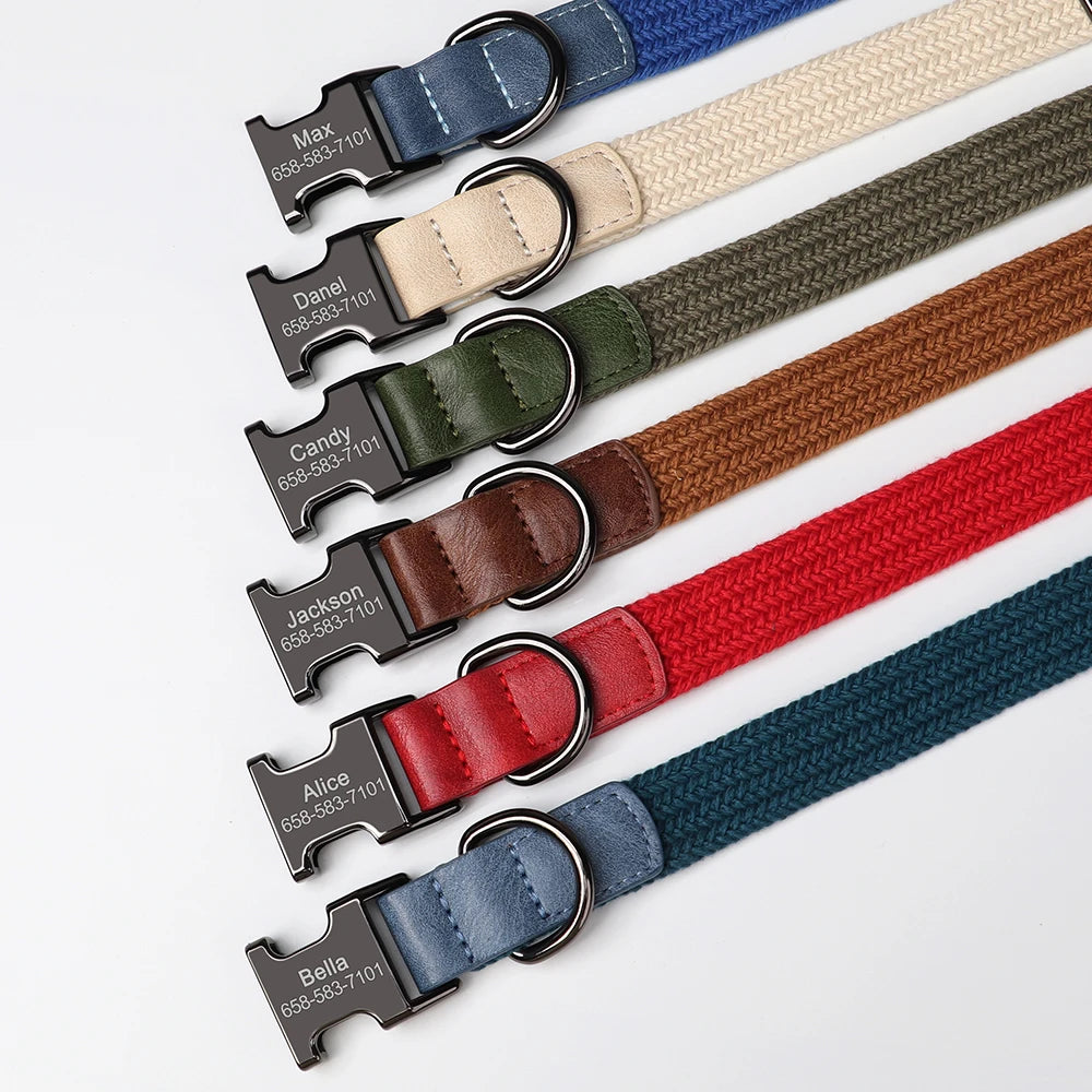 Personalized Dog Collar Leash Set Nylon Dog Collars With Walking Lead Rope Adjustable Pet Necklace for Small Large Dogs Durable