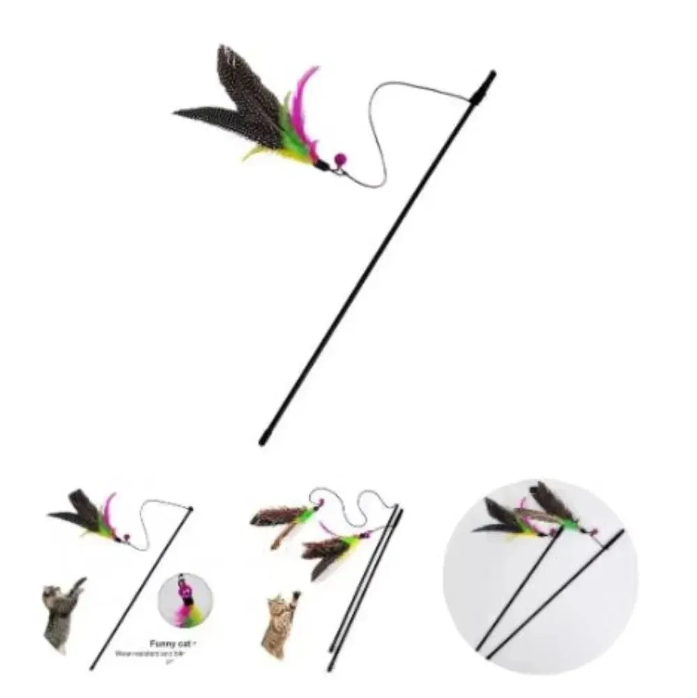 Funny Kitten Cat Teaser Interactive Toy Rod with Bell and Feather Toys for Cats Teaser Interactive Toy Rod Pet Cats Stick