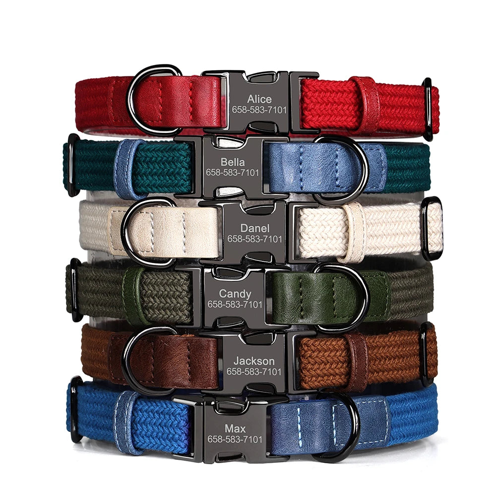Personalized Dog Collar Leash Set Nylon Dog Collars With Walking Lead Rope Adjustable Pet Necklace for Small Large Dogs Durable