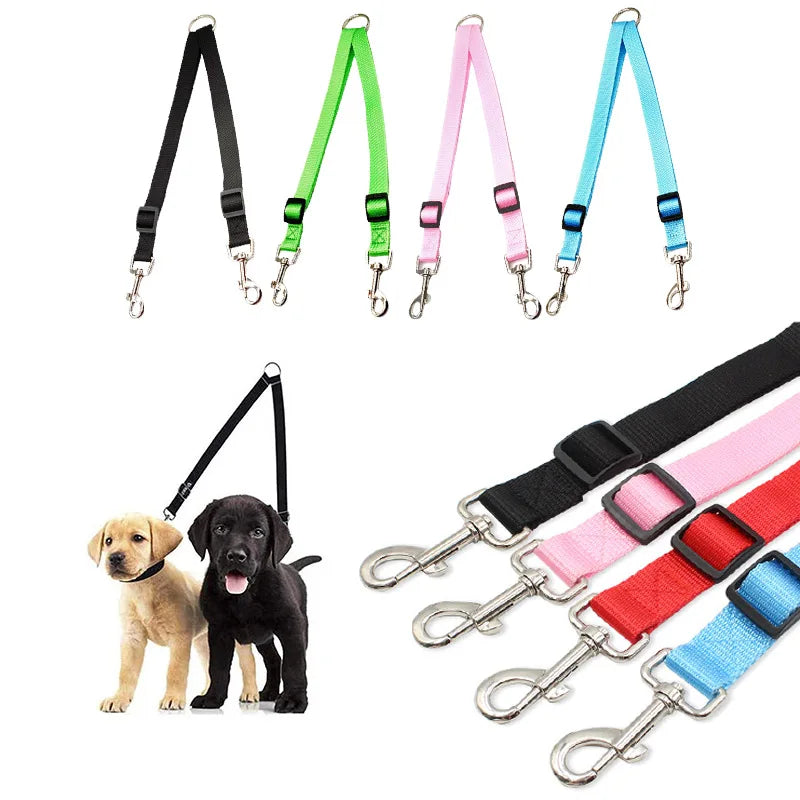 Nylon Pet Dog Leash Colorful Traction Rope Detachable One For Two Pet Dog Traction Leash Nylon Double Leash Kit For 2 Dogs