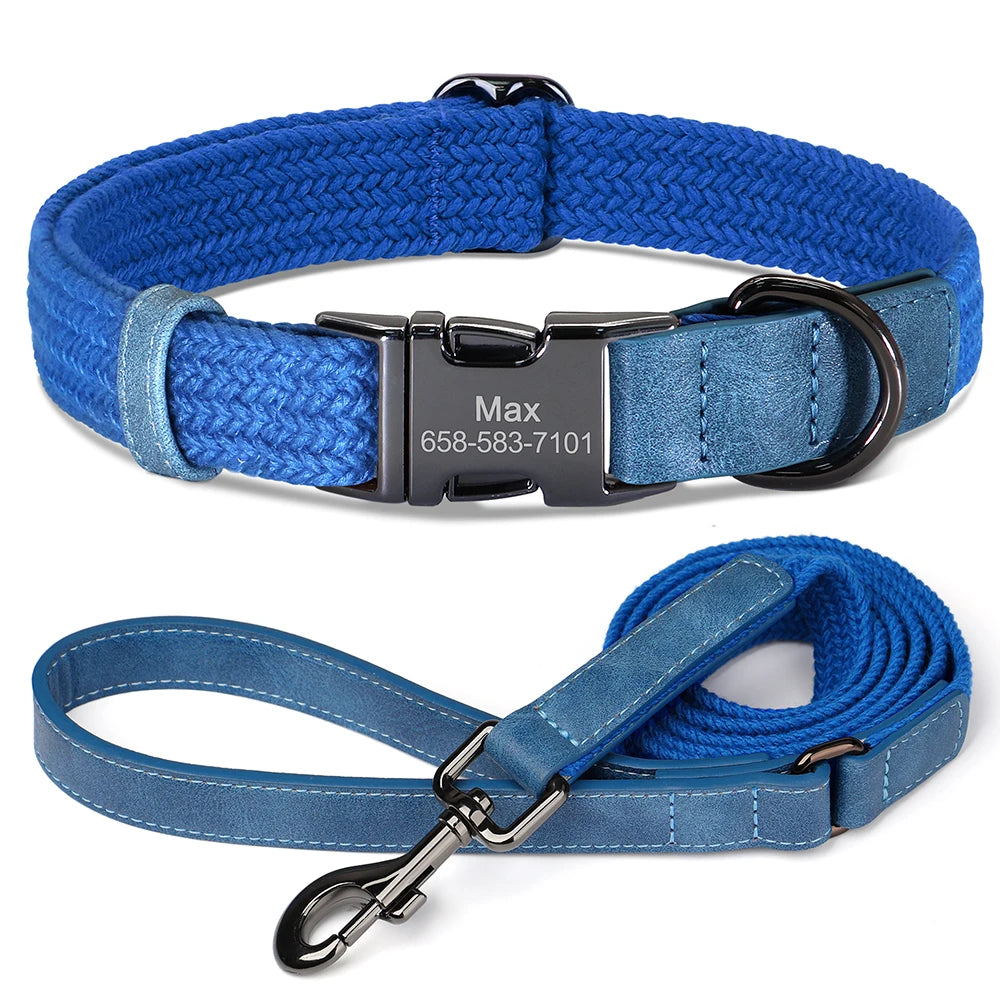 Personalized Dog Collar Leash Set Nylon Dog Collars With Walking Lead Rope Adjustable Pet Necklace for Small Large Dogs Durable