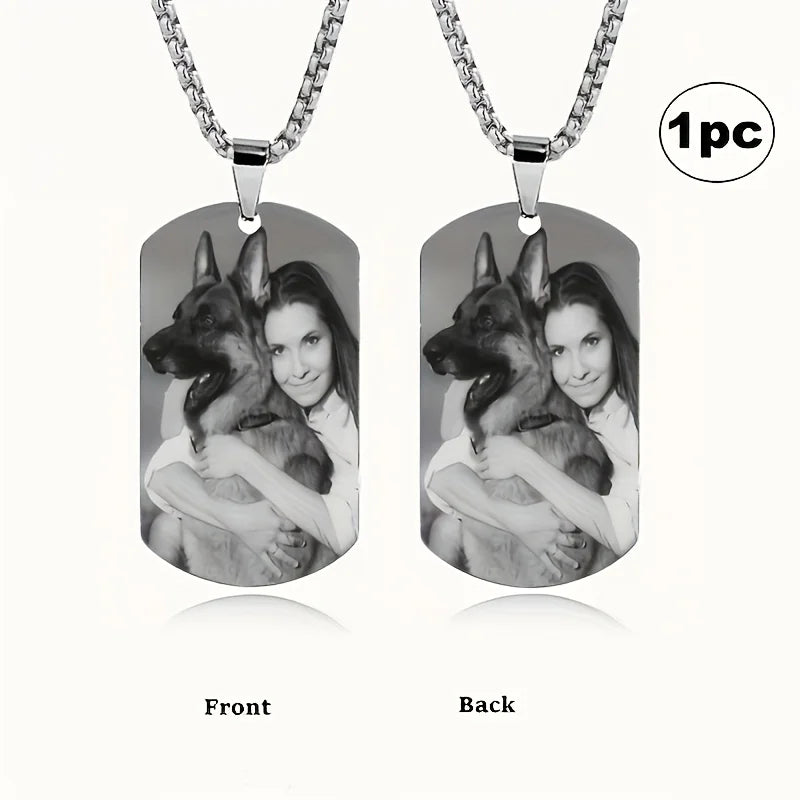 Custom Photo Engraved Dog Tag Pendant Necklace Stainless Steel Personalized Pet Memorial Jewelry Unisex