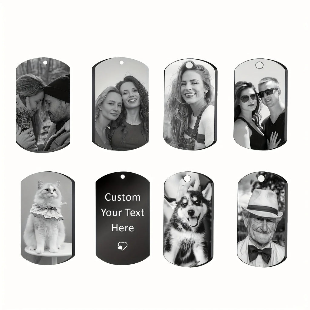 Custom Photo Engraved Dog Tag Pendant Necklace Stainless Steel Personalized Pet Memorial Jewelry Unisex