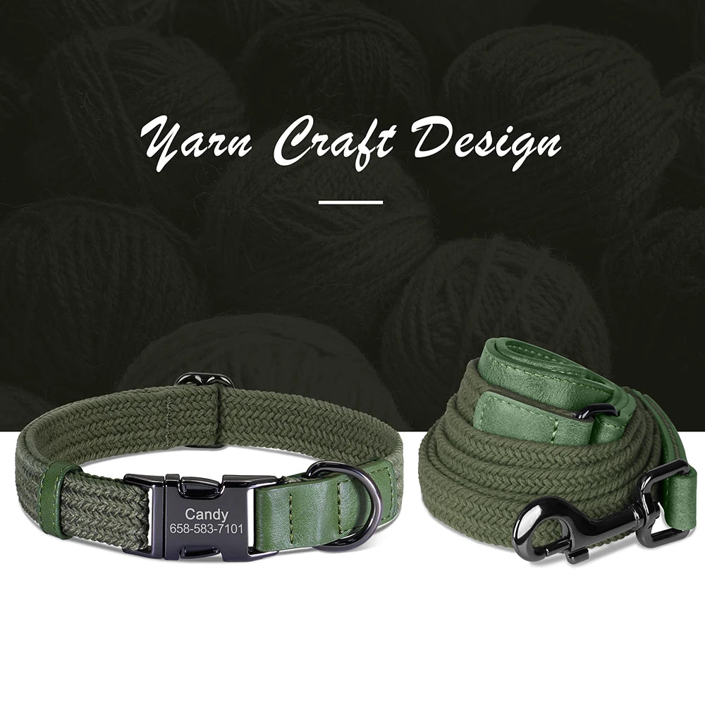 Personalized Dog Collar Leash Set Nylon Dog Collars With Walking Lead Rope Adjustable Pet Necklace for Small Large Dogs Durable