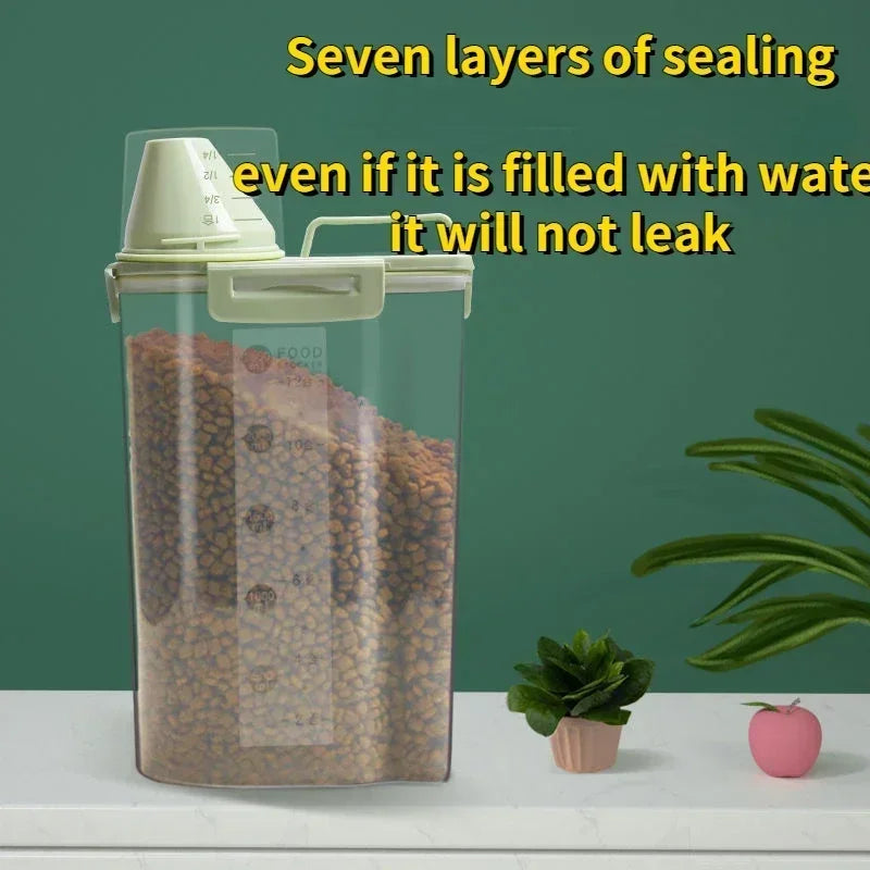 1.5kg/2kg Measuring Cup Food Store Container Dog Cat  Pail Plastic Tank with Moisture-Proof Sealed Jar Pet Supplies Accessories