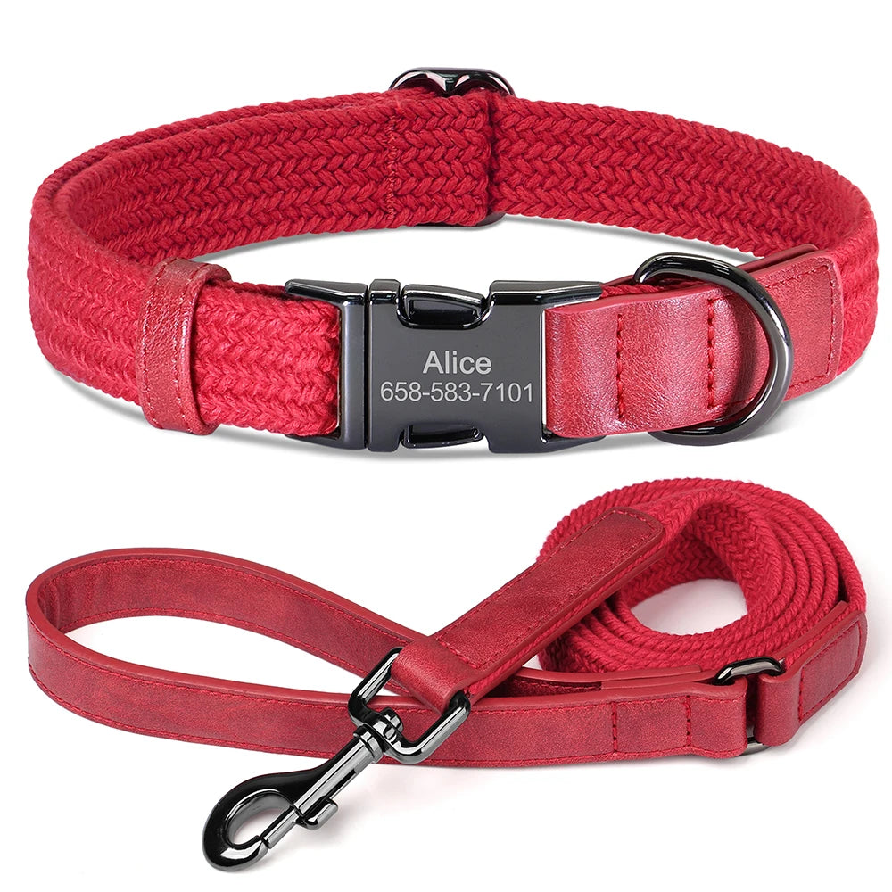 Personalized Dog Collar Leash Set Nylon Dog Collars With Walking Lead Rope Adjustable Pet Necklace for Small Large Dogs Durable