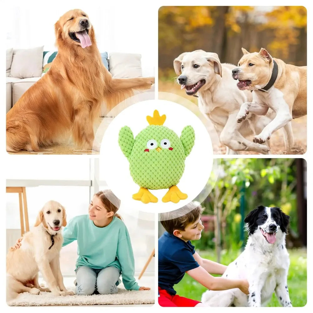 Dog Chew Toy Green Chicken Plush Toy Durable Interactive Puppy Teething Toy For Small Medium Large Breed Dogs Squeaky Pet Toy