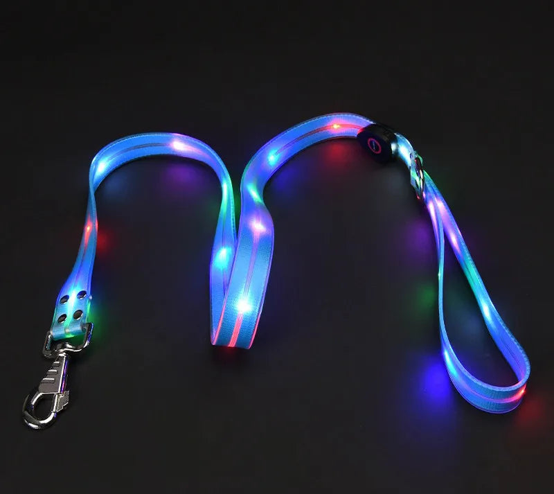 Pet light-up collar leash LED flashing collar USB charging dog walking pulling belt adjustable dog collar fashion pet supplies