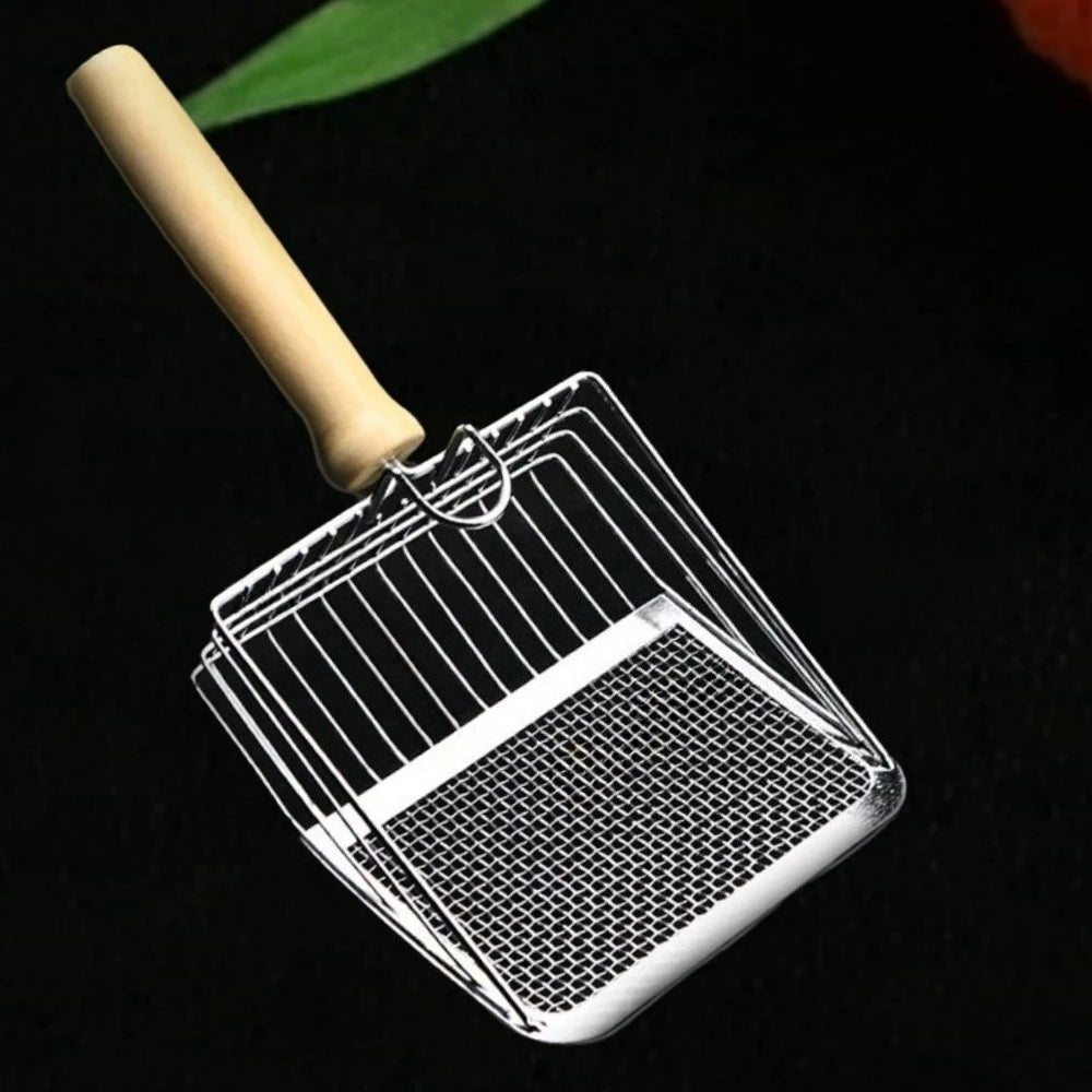 Washable Metal Cats Litter Scoop Comfortable Wooden Handle with Hook Pet Tool Suitable for Daily Cats Litter Box Cleaning