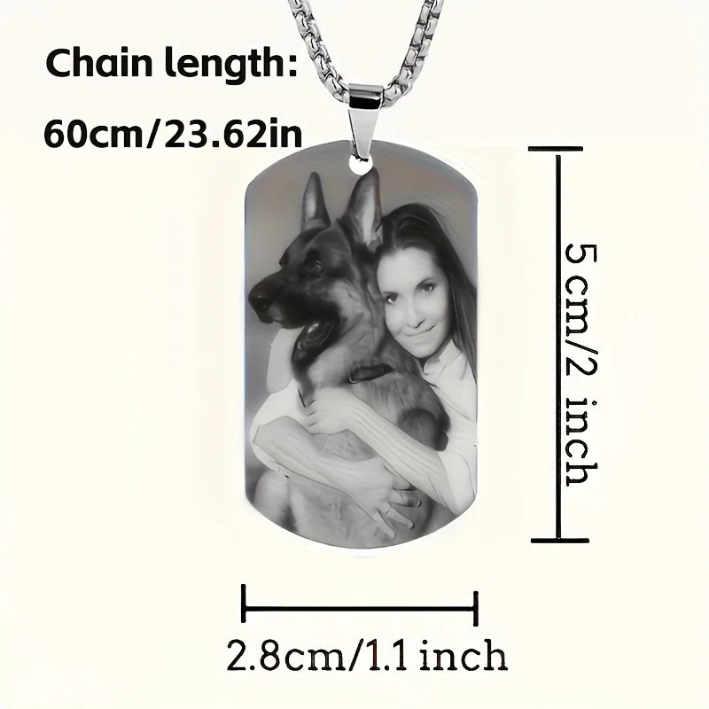 Custom Photo Engraved Dog Tag Pendant Necklace Stainless Steel Personalized Pet Memorial Jewelry Unisex