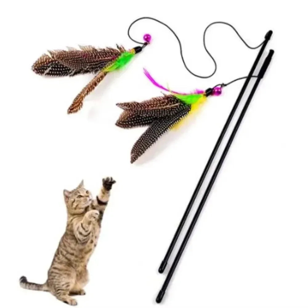 Funny Kitten Cat Teaser Interactive Toy Rod with Bell and Feather Toys for Cats Teaser Interactive Toy Rod Pet Cats Stick