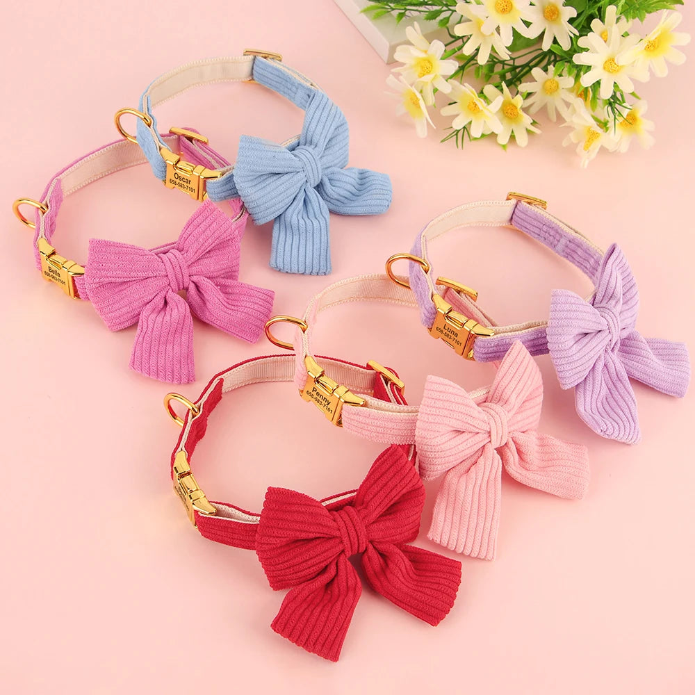 Personalized Dog Collar Big Bowtie Pet Dog ID Collars Free Engraving Cute Bowknot For Small Medium Dogs Cats Pet Accessories