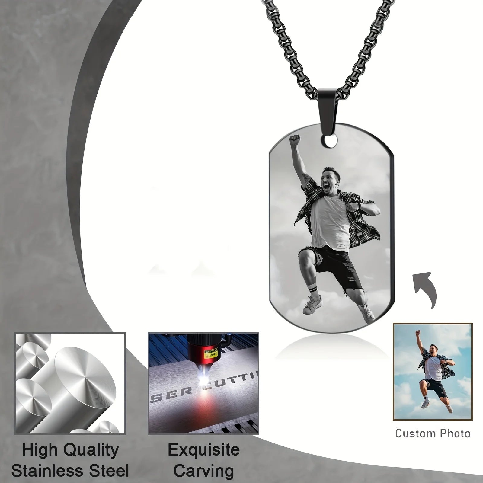 Custom Photo Engraved Dog Tag Pendant Necklace Stainless Steel Personalized Pet Memorial Jewelry Unisex