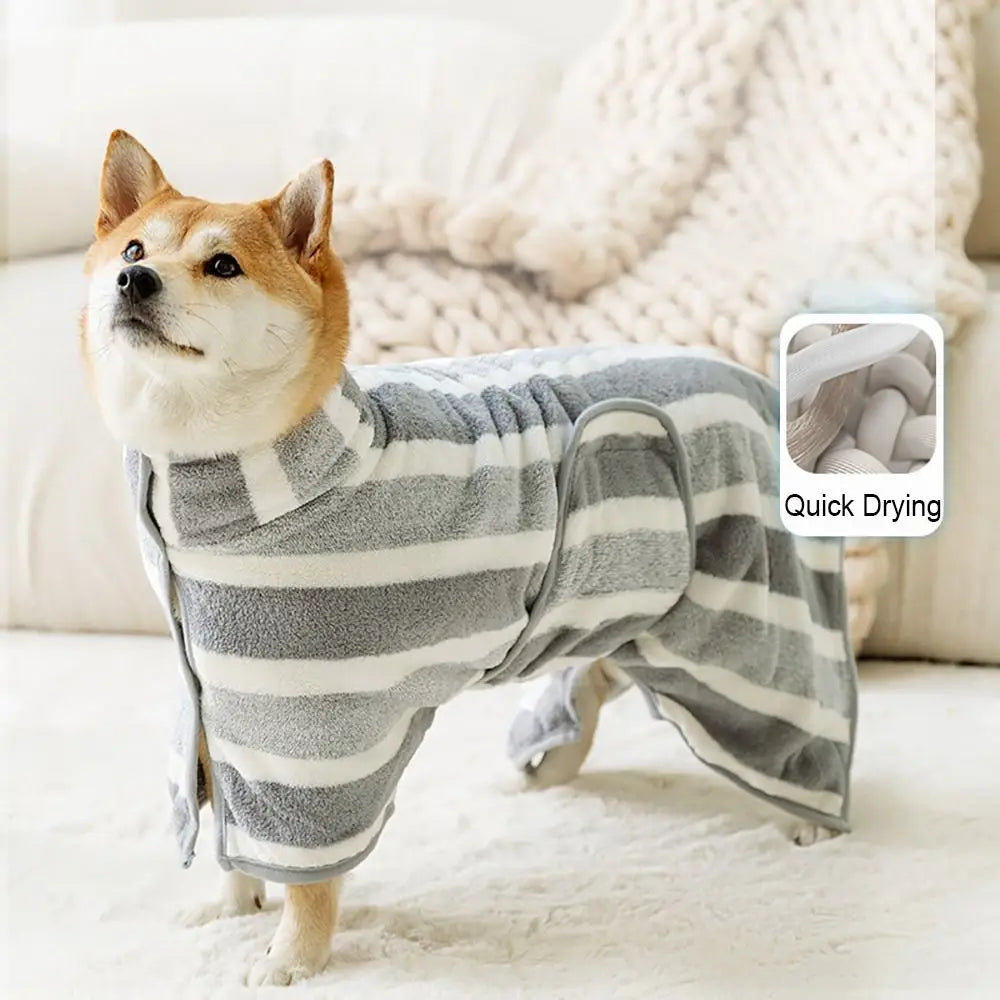 New Water Absorption Dog Bathrobe Quick Drying Microfiber Pet Clothes Double Layer Adjustable Hood Cat Towel Beach Time