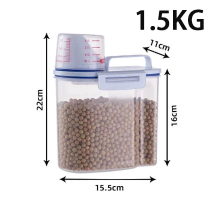 1.5kg/2kg Measuring Cup Food Store Container Dog Cat  Pail Plastic Tank with Moisture-Proof Sealed Jar Pet Supplies Accessories
