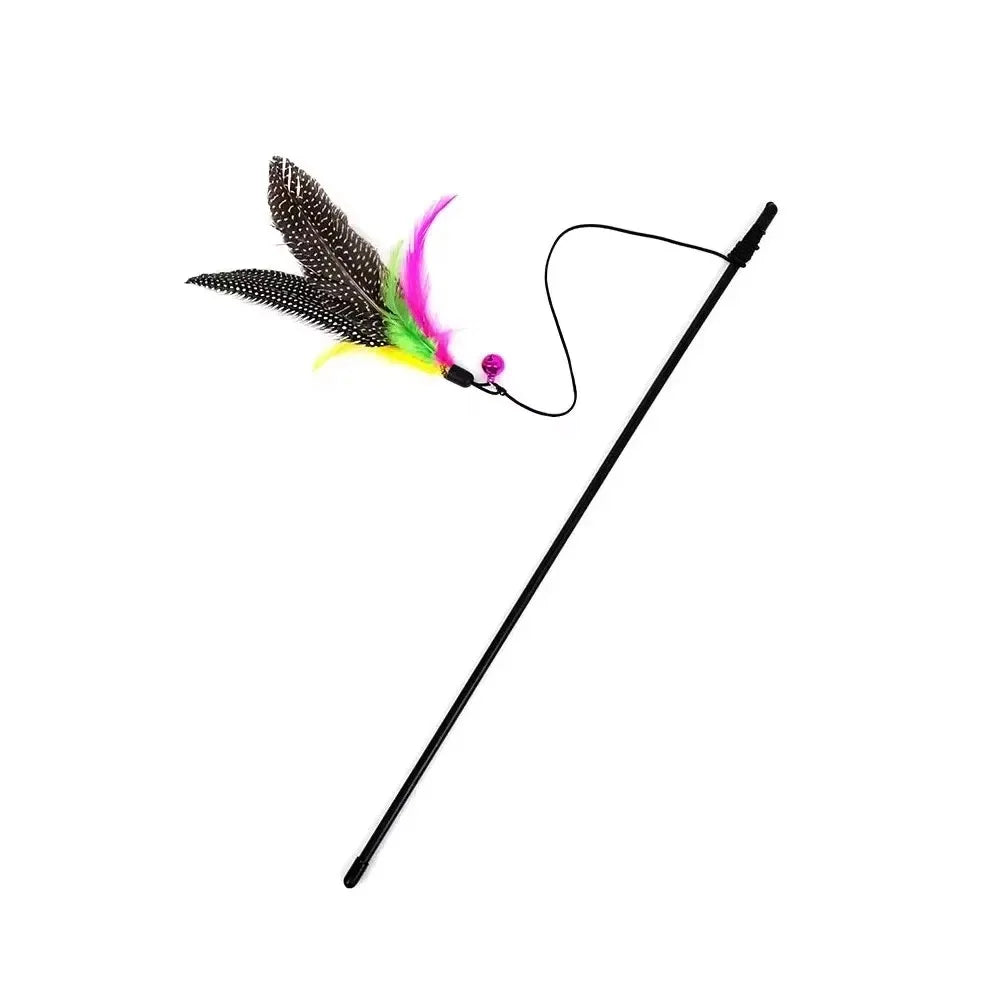 Funny Kitten Cat Teaser Interactive Toy Rod with Bell and Feather Toys for Cats Teaser Interactive Toy Rod Pet Cats Stick