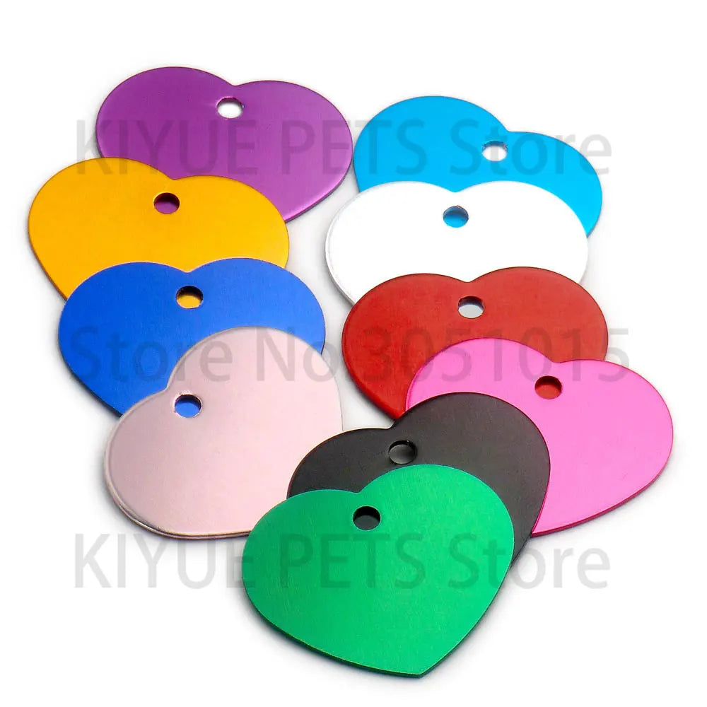 Wholesale 100Pcs Heart Dog Tag Pet ID tags customize Aluminum Anodizing Blank Name Tag Collar Charm Pendant Wedding Decoration