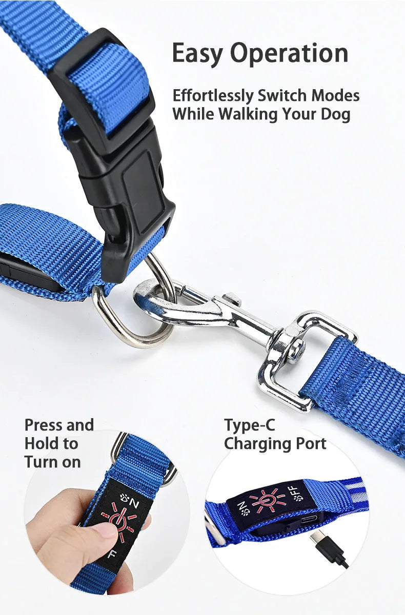 Light Up Dog Collar for Night Walk Color LED Glowing Pet Safety Collar Rechargeable Dog Necklace with Dog Harness Dog Leash Ring